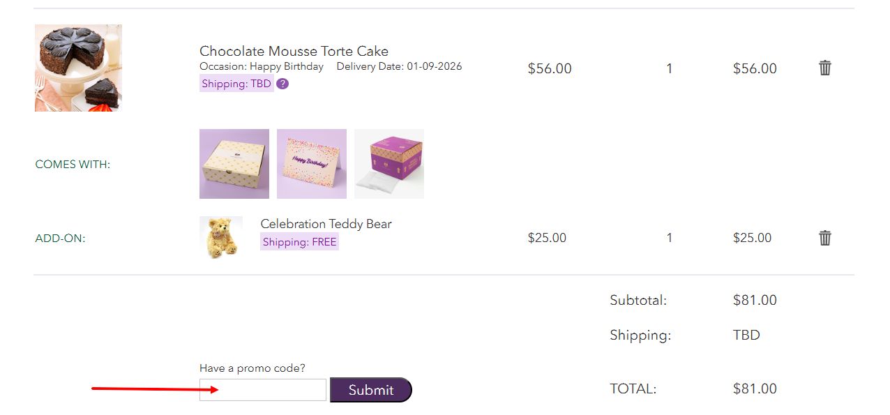 “How to apply a Bake Me A Wish promo code”